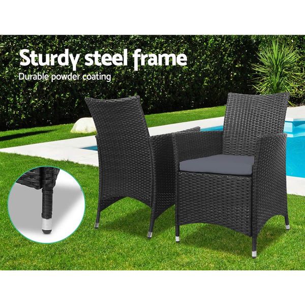 Gardeon 3 Piece Wicker Outdoor Furniture Set - Black