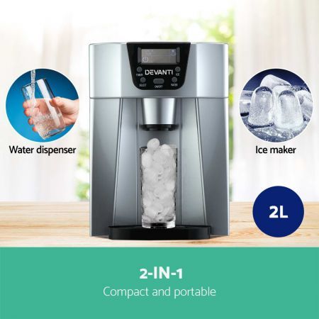 Portable Water and Ice Dispenser with LCD Digital Display Screen - Silver