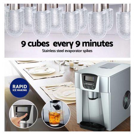 Portable Water and Ice Dispenser with LCD Digital Display Screen - Silver