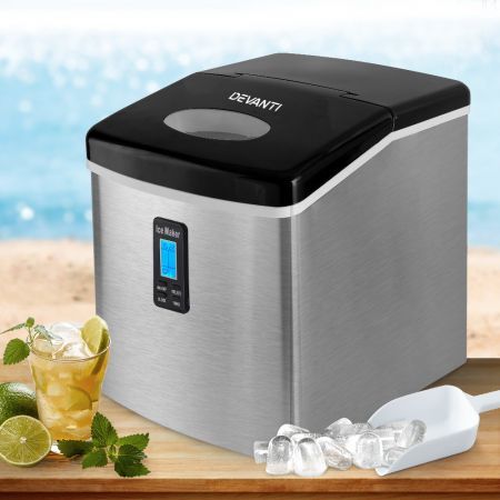 Portable Ice Cube Maker with LCD Digital Display Screen - Silver