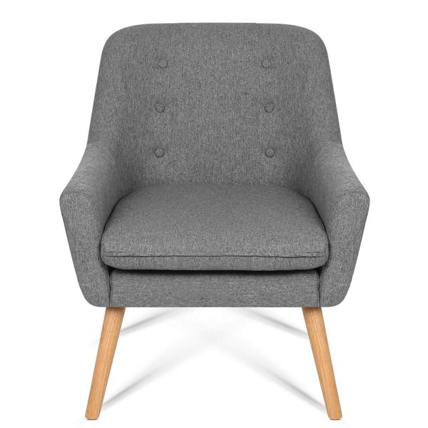 Fabric Dining Armchair with Wood Legs - Grey