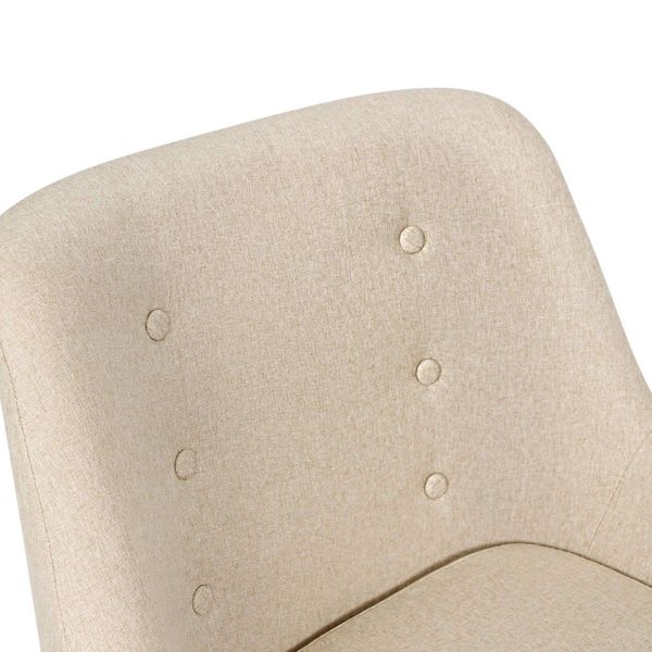 Fabric Dining Armchair with Wood Legs - Beige