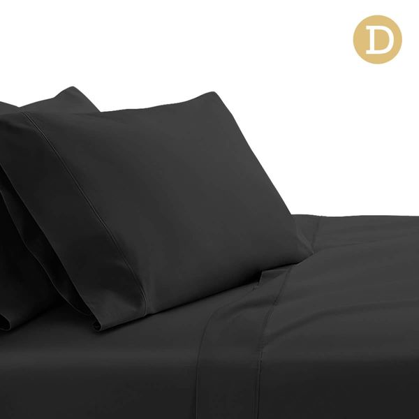 4 Piece Cotton Bed Sheet Set Double - Black