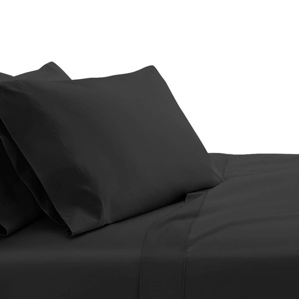4 Piece Cotton Bed Sheet Set Double - Black