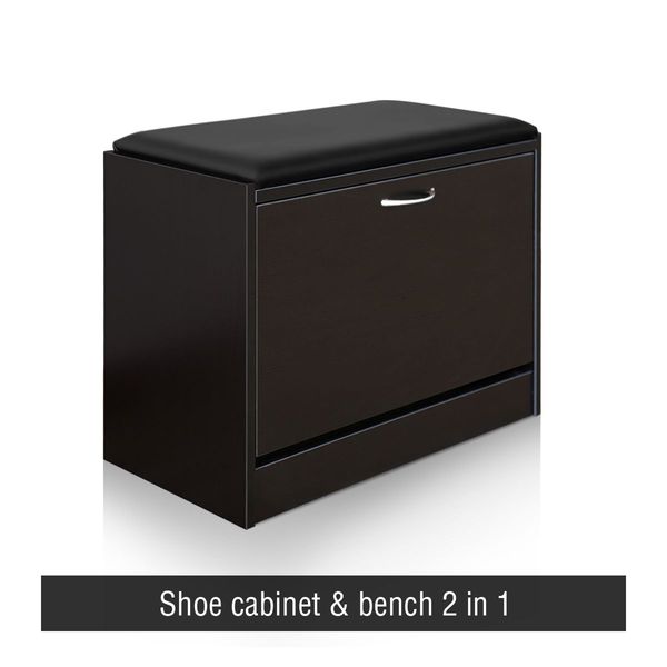 15 Pair Shoe Cabinet Wooden Storage Bench Footwear Stand w/ PU Cushion Seat