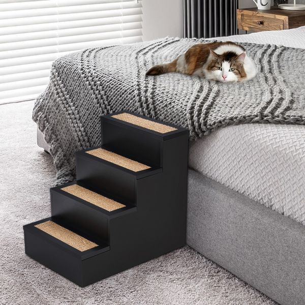 Petscene 4 Steps Dog Cat Stairs Pet Ramp Wooden Folding Ladder w/ Storage Space