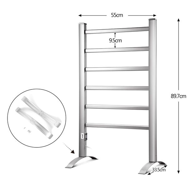 Maxkon 6 Bars Heated Towel Rail Warmer Electric Freestanding Bathroom Drying Rack