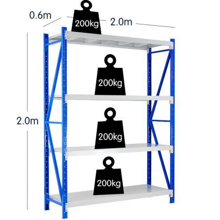 1 Bay Garage Storage Steel Rack Long Span Shelving 2.0m-wide 800kg