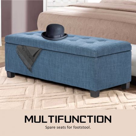 Storage Ottoman Stool 102cm Fabric NAVY GREY