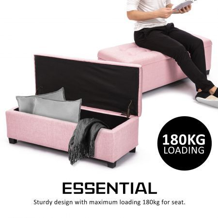 Storage Ottoman Stool 102cm Fabric PINK