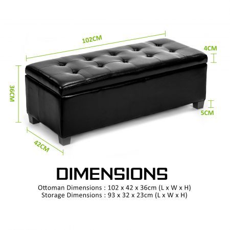 Storage Ottoman Stool 102cm Leather BLACK