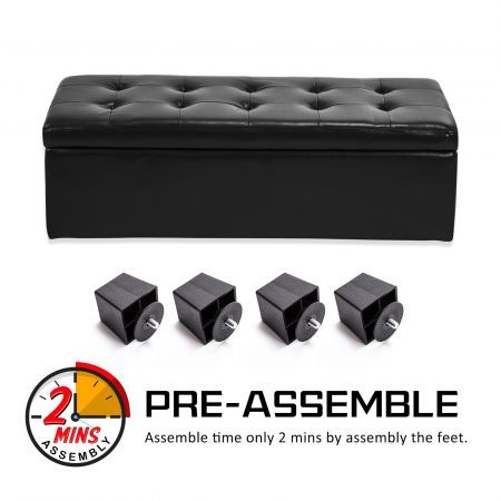 Storage Ottoman Stool 102cm Leather BLACK