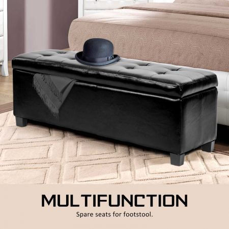 Storage Ottoman Stool 102cm Leather BLACK