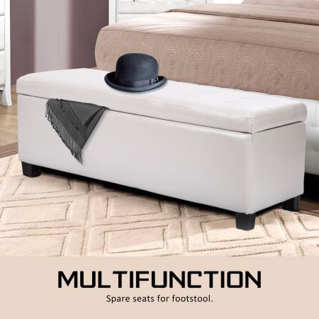 Storage Ottoman Stool 102cm Leather SNOW WHITE