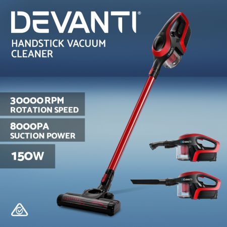 Devanti Handheld Vacuum Cleaner Bagless Cordless 150W Red