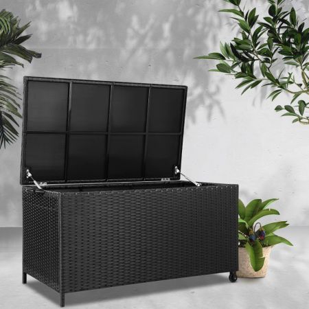 Wicker Outdoor Storage Box with 320 Litres of Storage Space - Black