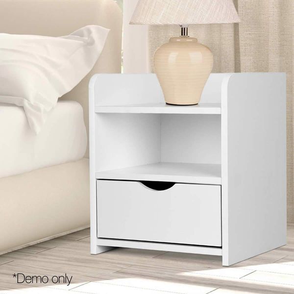 Artiss Bedside Table 1 Drawer with Shelf - FARA White