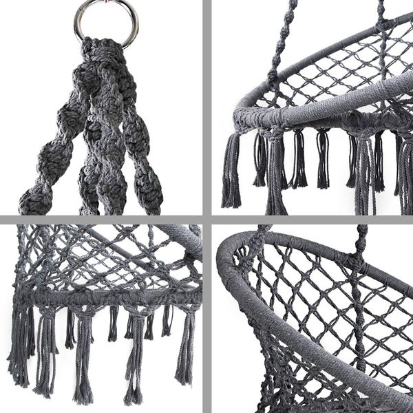 Gardeon Hammock Chair Outdoor Hanging Macrame Cotton Indoor Grey