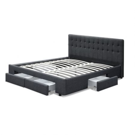 Artiss Avio Bed Frame Fabric Storage Drawers - Charcoal King