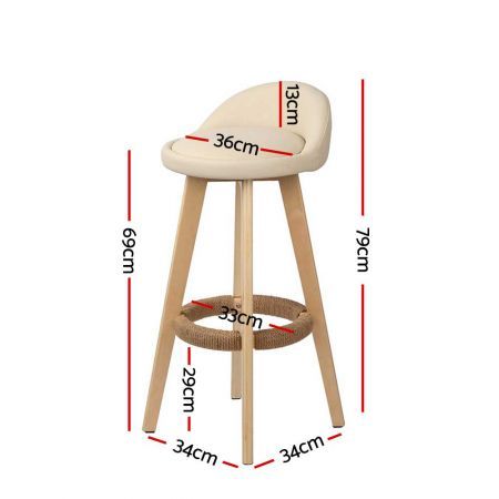 Artiss 2x Bar Stools Padded Leather Wooden Beige