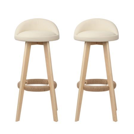 Artiss 2x Bar Stools Padded Leather Wooden Beige