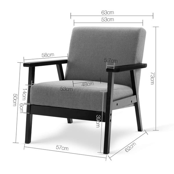 Fabric Dining Armchair with 14cm Thick Cushioned Seat - Black and Grey