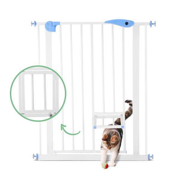 Pet Safety Gate Dog Safe Fence Puppy Baby Security Stair Barrier w/ Cat Door Adjustable 100cm