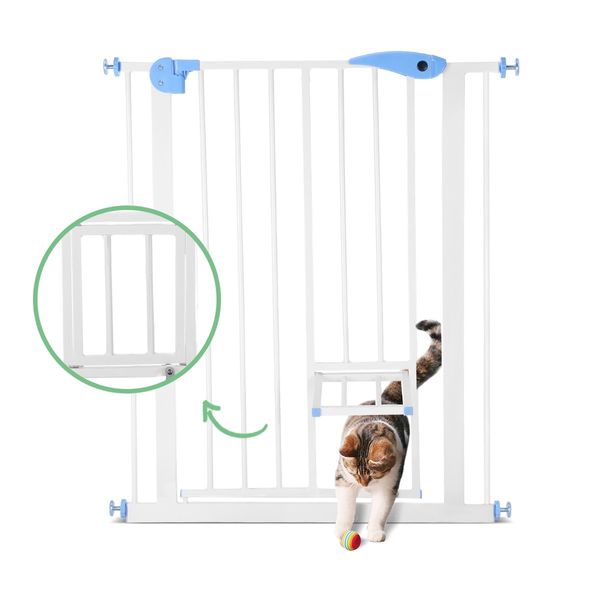 Pet Safety Gate Dog Puppy Security Stair Barrier Safe Fence Baby w/ Cat Door Adjustable 79cm