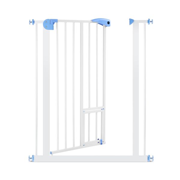 Pet Safety Gate Dog Puppy Security Stair Barrier Safe Fence Baby w/ Cat Door Adjustable 79cm