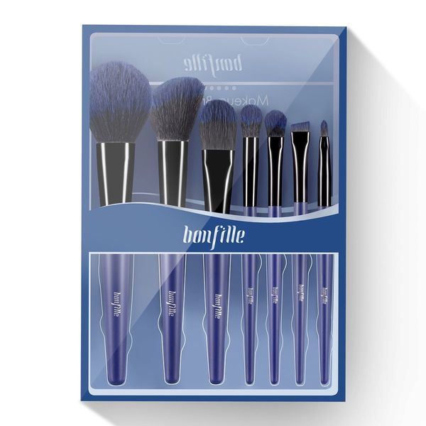 7 Pcs Makeup Brushes Kit Cosmetic Eye Shadow Lip Liner Blending Beauty Set - Blue