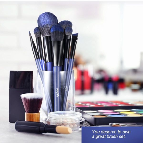 7 Pcs Makeup Brushes Kit Cosmetic Eye Shadow Lip Liner Blending Beauty Set - Blue