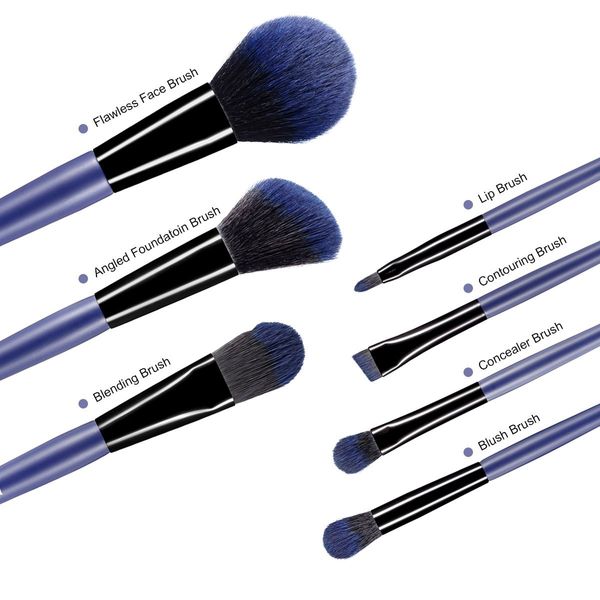 7 Pcs Makeup Brushes Kit Cosmetic Eye Shadow Lip Liner Blending Beauty Set - Blue