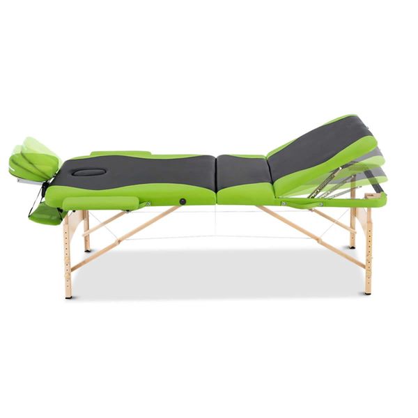 Zenses Massage Table 70cm 3 Fold Wooden Portable Beauty Therapy Bed Waxing Green