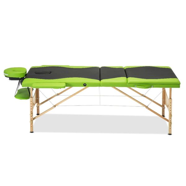 Zenses Massage Table 70cm 3 Fold Wooden Portable Beauty Therapy Bed Waxing Green