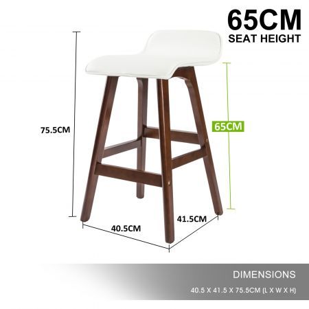 2X Oak Wood Bar Stool Dining Chair Leather SOPHIA 65cm WHITE BROWN