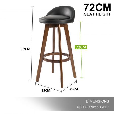 2X Oak Wood Bar Stool Dining Chair Leather LEILA 72cm BLACK BROWN
