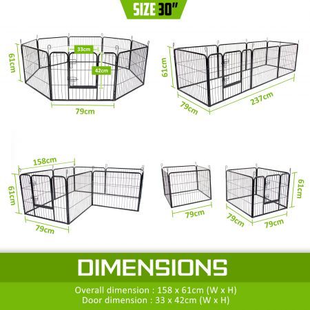 Pet Playpen Heavy Duty Foldable Dog Cage 8 Panel 31'' with Cover