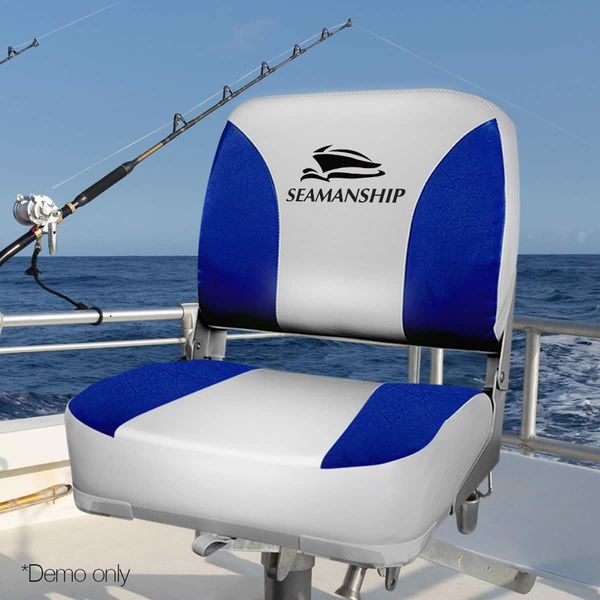 Set of 2 Swivel Folding Boat Seats - Grey Blue