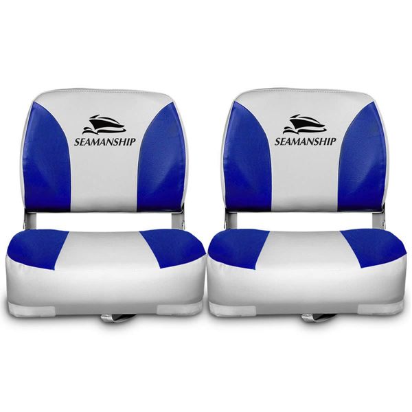 Set of 2 Swivel Folding Boat Seats - Grey Blue