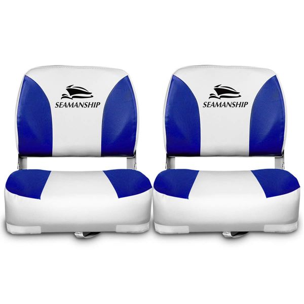 Set of 2 Swivel Folding Boat Seats - White Blue