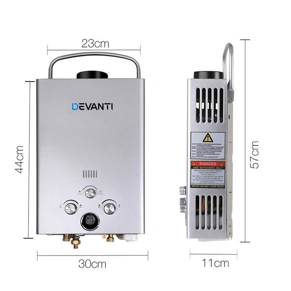 Devanti Outdoor Gas Water Heater - Silver