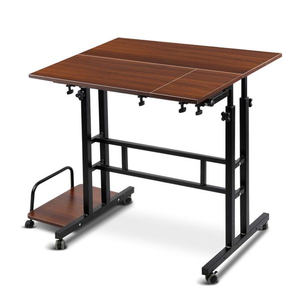 Artiss Twin Laptop Table Desk - Dark Wood