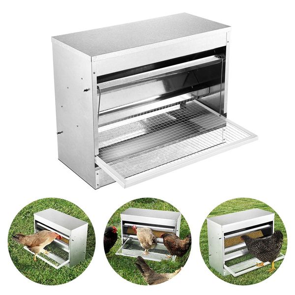 Auto Chicken Feeder Poultry Chook Feeding Galvanized Automatic Treadle Self Opening Coop 10KG