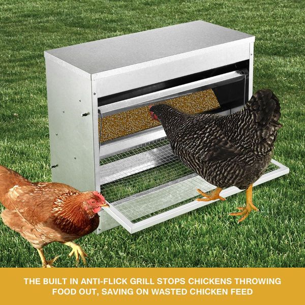 Auto Chicken Feeder Poultry Chook Feeding Galvanized Automatic Treadle Self Opening Coop 10KG