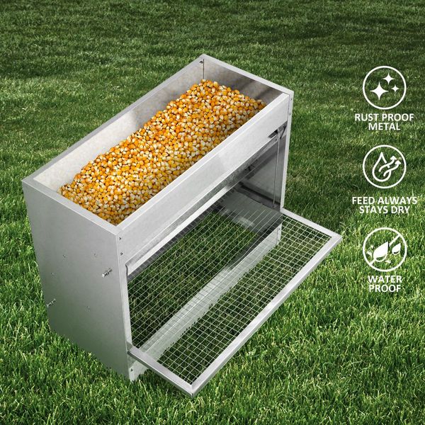 Auto Chicken Feeder Poultry Chook Feeding Galvanized Automatic Treadle Self Opening Coop 10KG