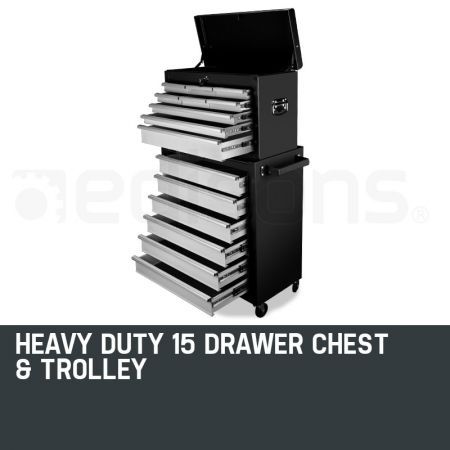 15 Drawer Tool Box Cabinet - Black/Silver