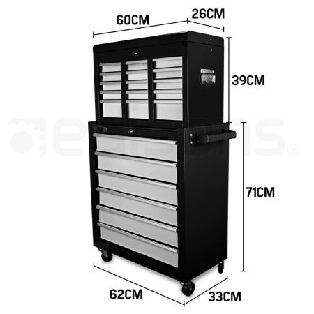 15 Drawer Tool Box Cabinet - Black/Silver