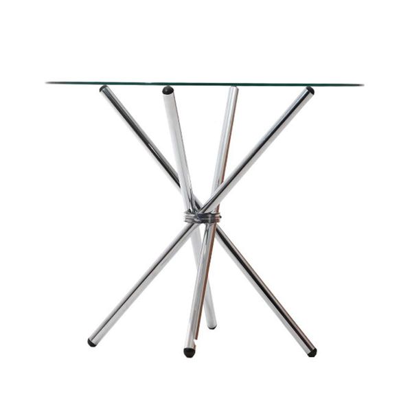 Artiss Round Dining Table 4 Seater 90cm Tempered Glass Clear Chrome Steel Legs Cross Cafe Kitchen Tables