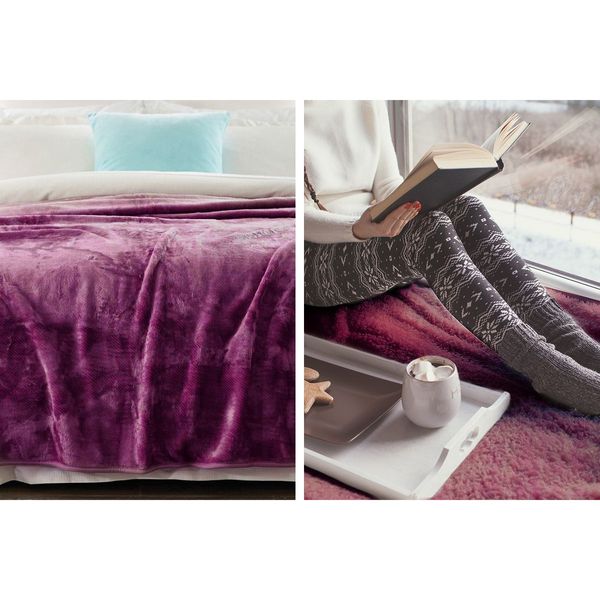 600GSM Large Double-Sided Faux Mink Blanket - Purple