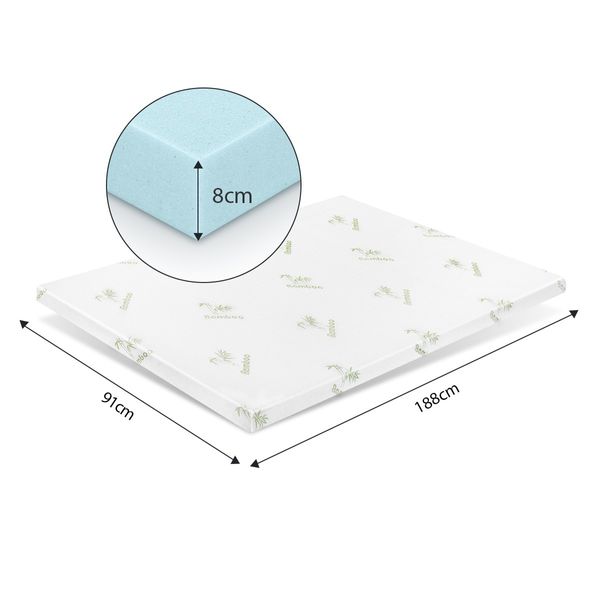 Cool Gel Topper Memory Foam Mattress Topper 8cm Single Bedding W/ Bamboo Cover